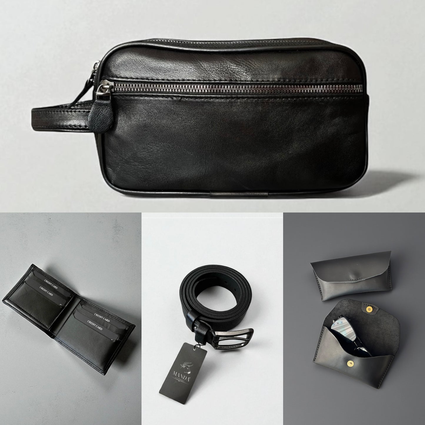 4'lü DERİ SET Çanta/Cüzdan/Kemer/Gözlük Kılıfı